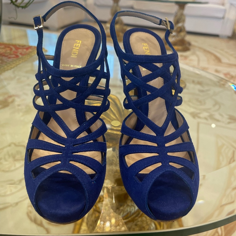 Fendi Royal Blue Suede Sandal